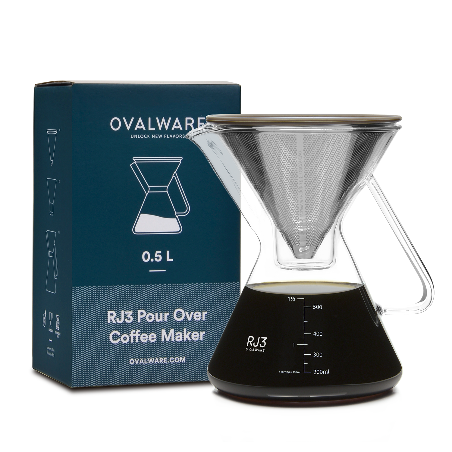 Ovalware - Pour Over Coffee Maker with Stainless Steel Filter | 17oz